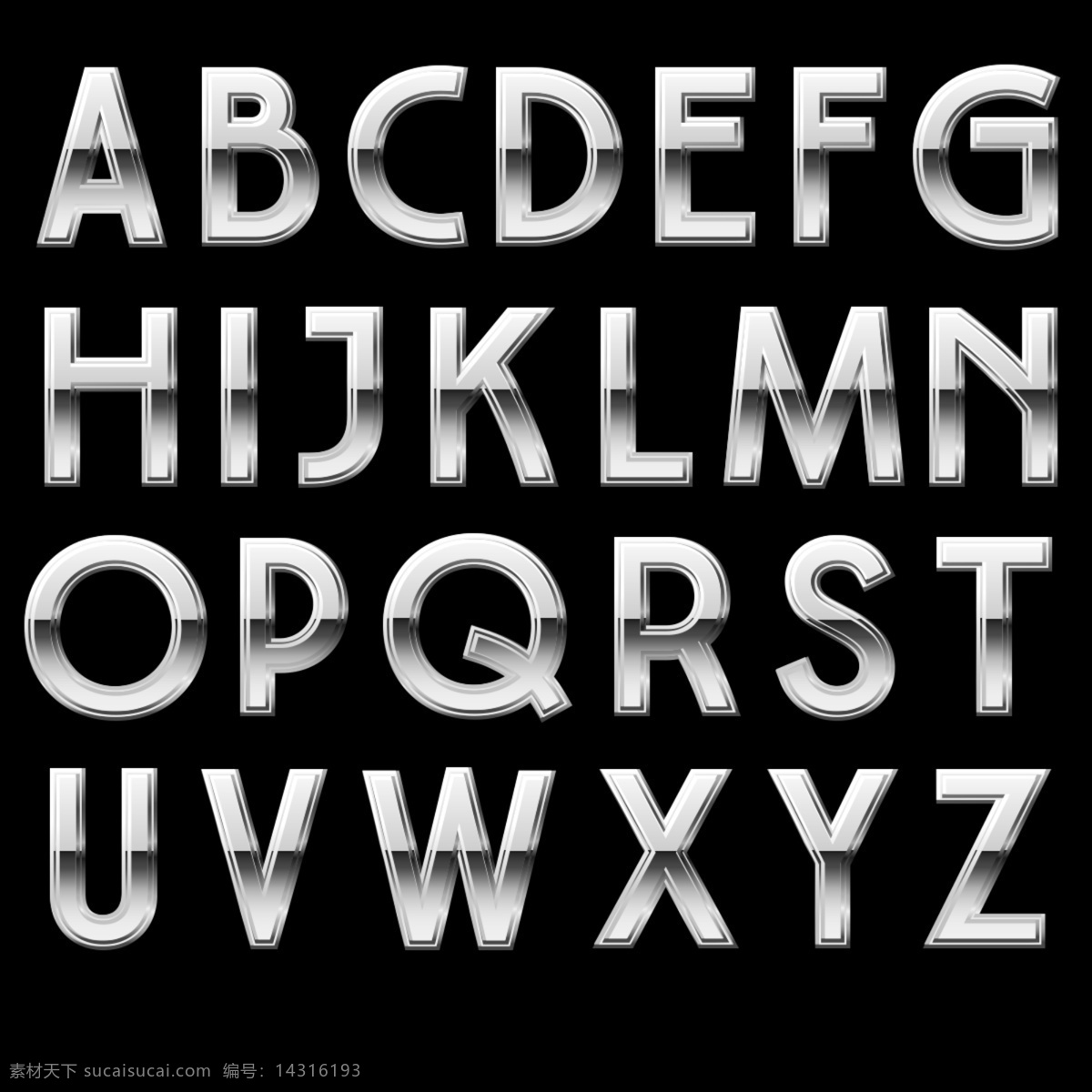 英文 字母 立体 银色 艺术 字 字母表 渐变 大写字母 英文字母 艺术字 商务 奢华