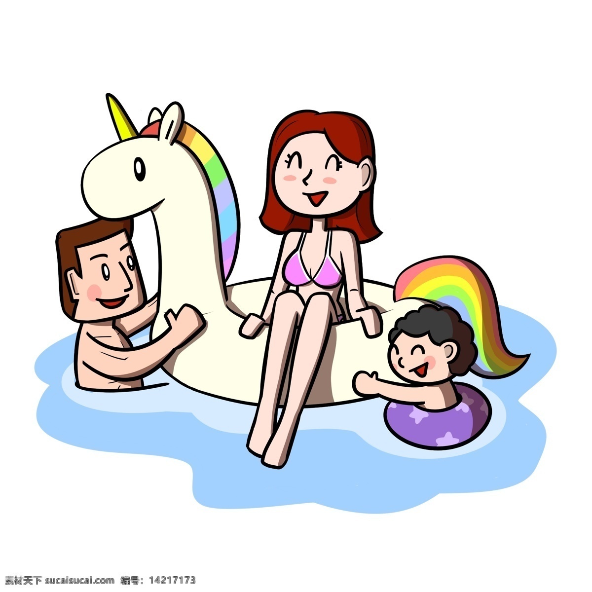卡通 全家人 游泳 嬉戏 透明 底 夏季 夏天 卡通家人 儿童 玩耍 海边 海边人物 夏季人物 夏天人物 卡通人物 卡通夏季