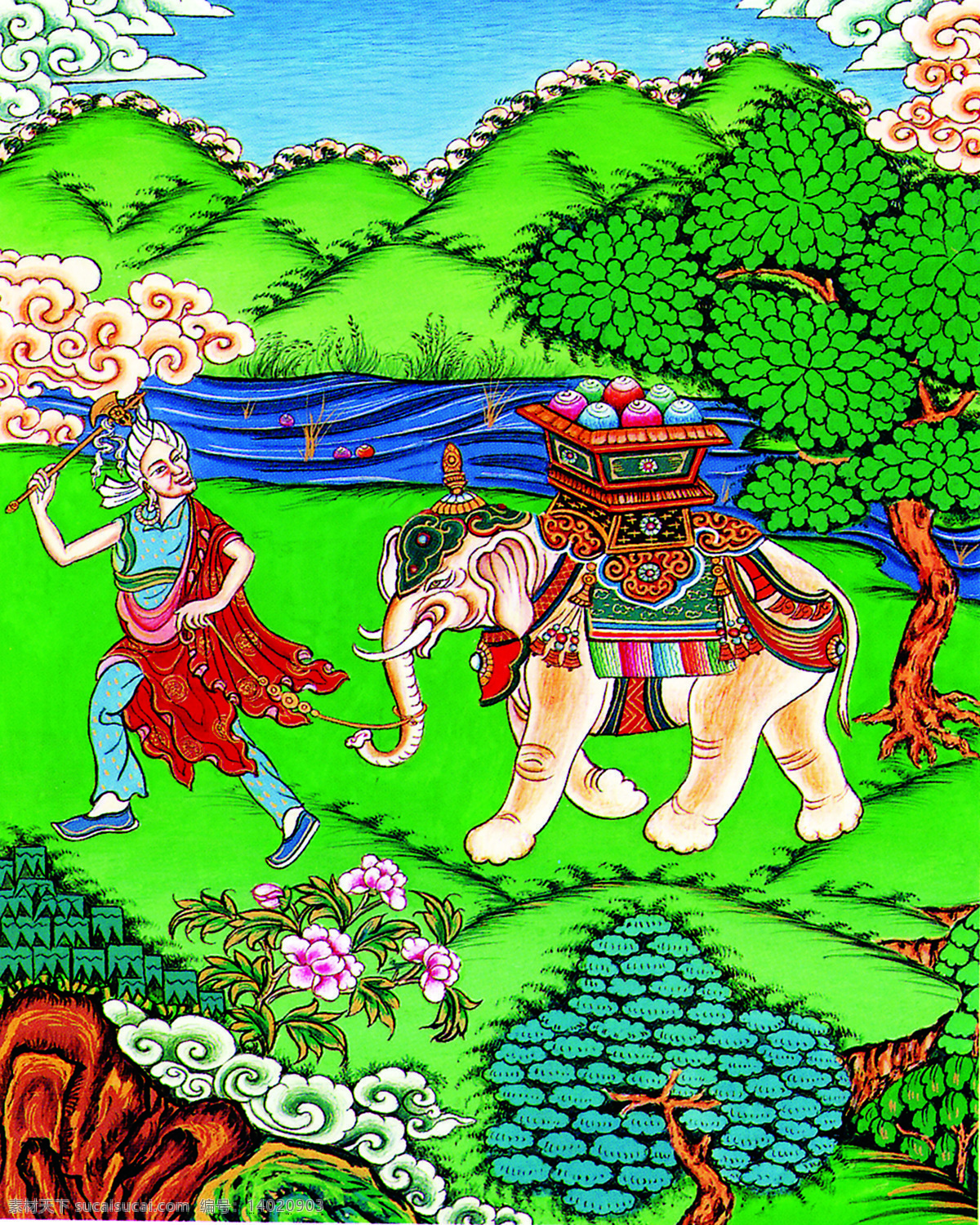 藏族吉祥图 藏族 唐卡 吉祥图 大象 图腾 绘画作品 绘画书法 文化艺术