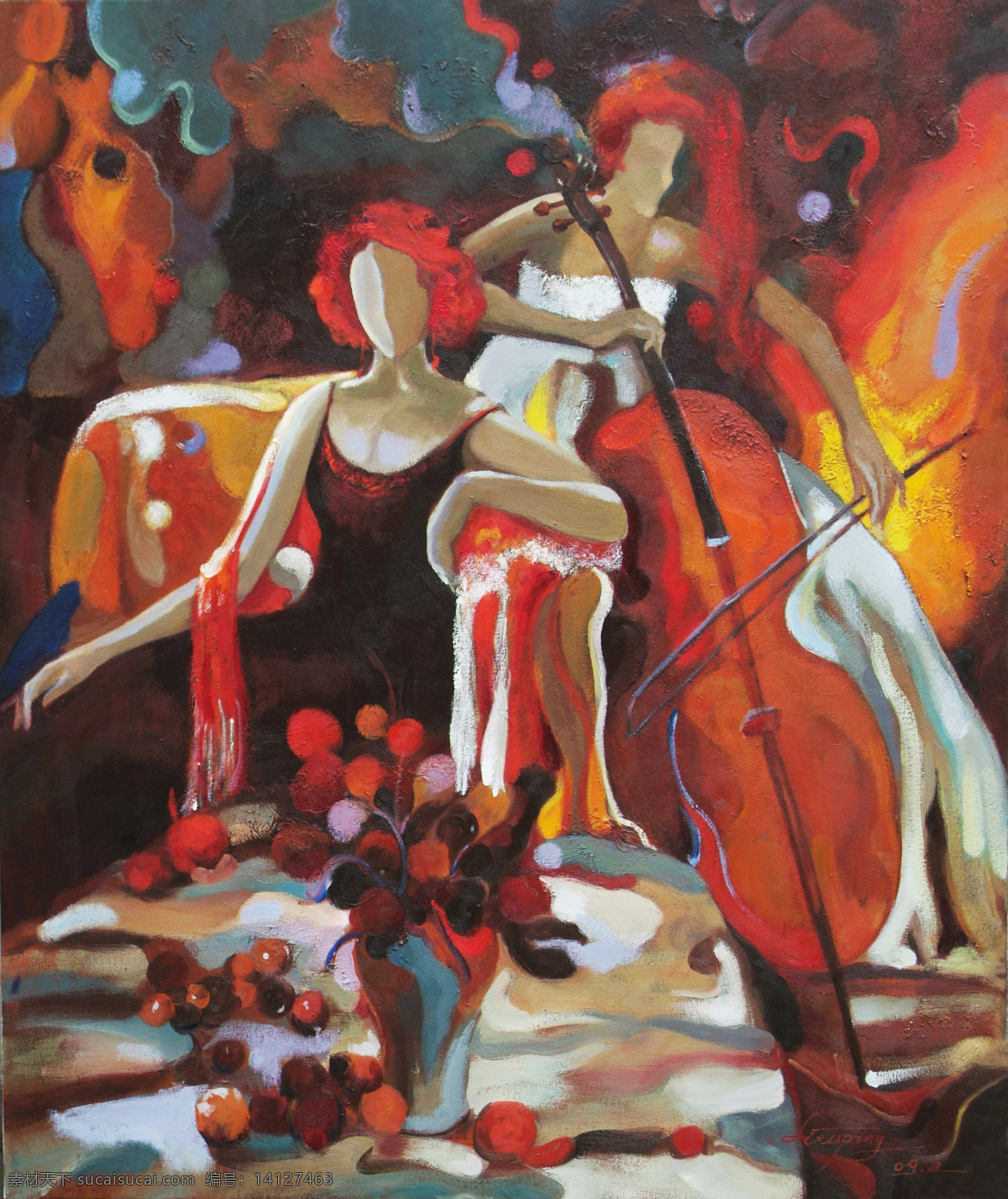 潮流 抽象 大提琴 花瓶 绘画书法 女人 欧洲 欧洲油画 时尚 音乐 现代 油画 沙发 裙子 文化艺术 家居装饰素材