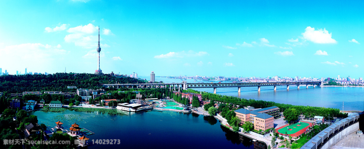 武汉长江大桥 全景 武汉 长江 大桥 一桥 国内旅游 旅游摄影 青色 天蓝色