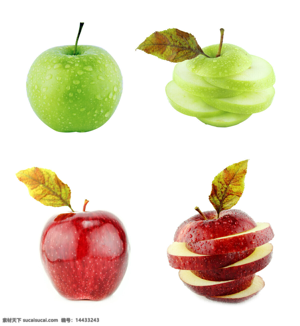 苹果 上 叶子 绿叶 切开苹果 水果 苹果图片 餐饮美食