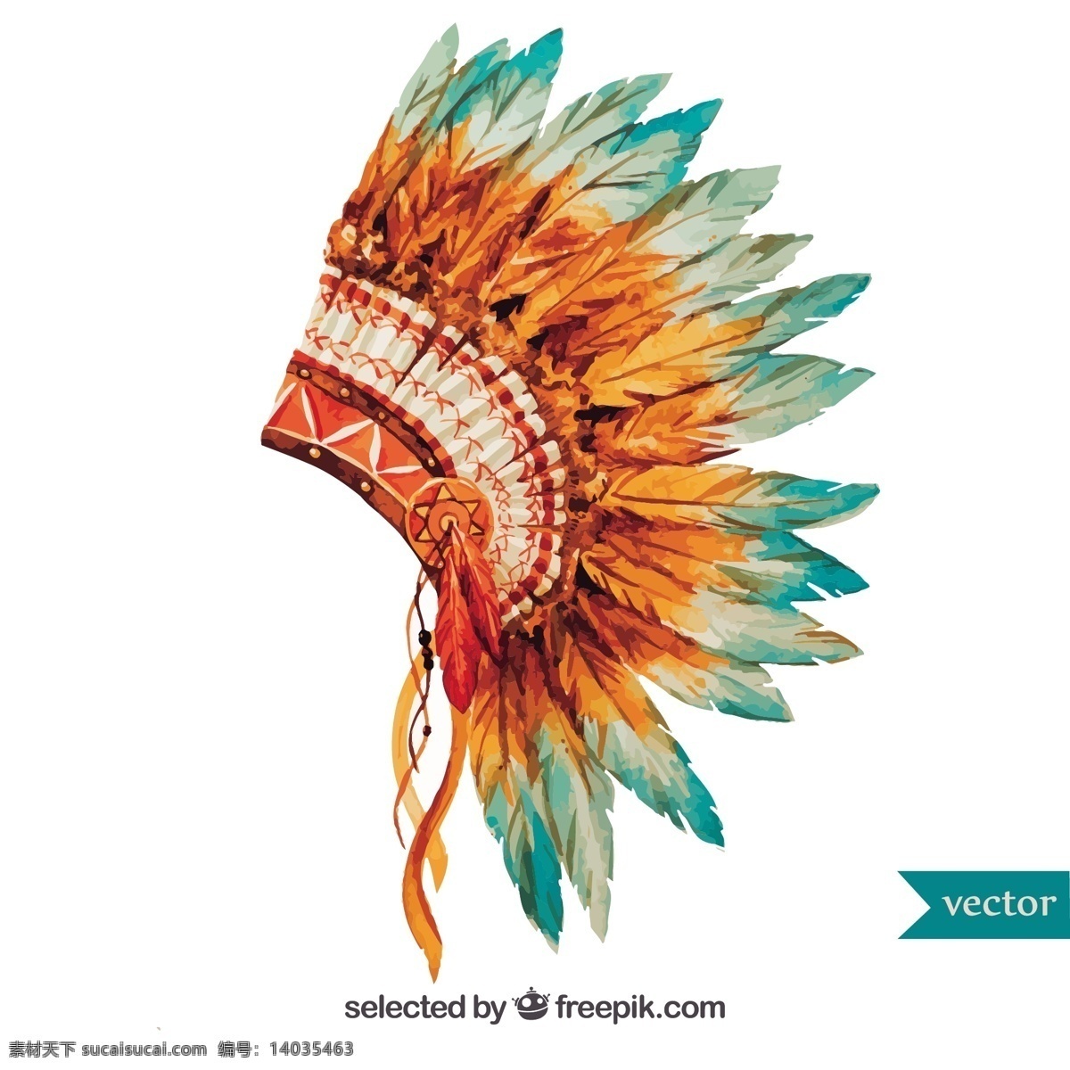 手绘 印第安 头饰 水彩 油漆 羽毛 印度 主任 民族 文化 传统 美国人 行政 部落 阿帕奇 纳瓦霍