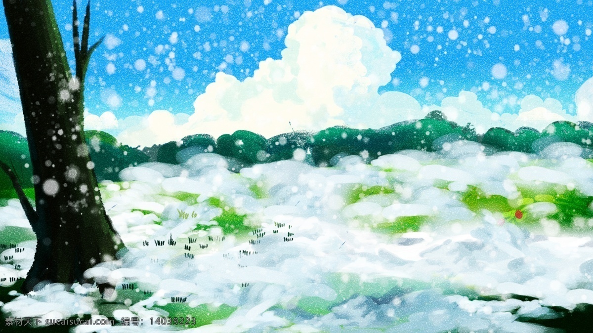 冬季 小雪 背景 冬天来了 冬至 大雪 树木 清新水彩雪景 活动 促销