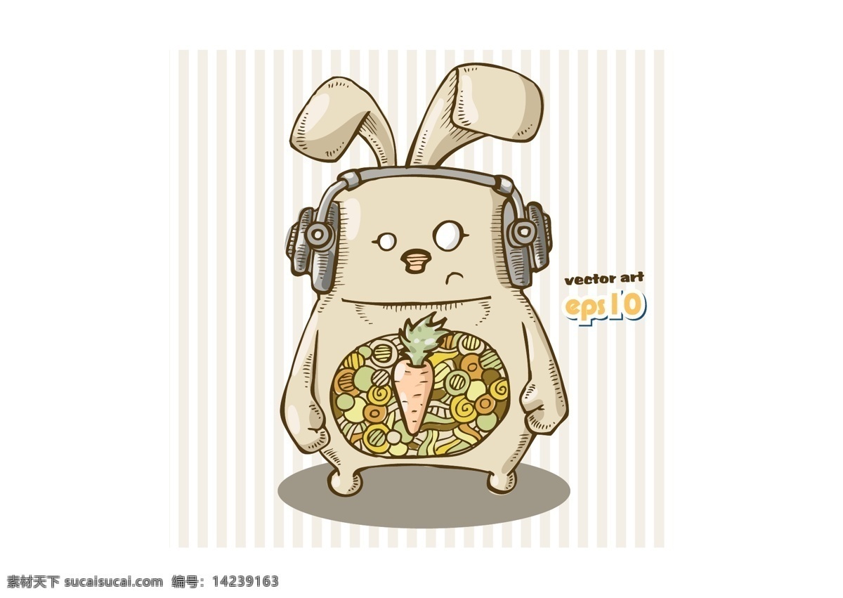 卡通 动物 戴 耳机 兔子 矢量 胡萝卜 手绘 矢量素材 平面设计素材 卡通动物