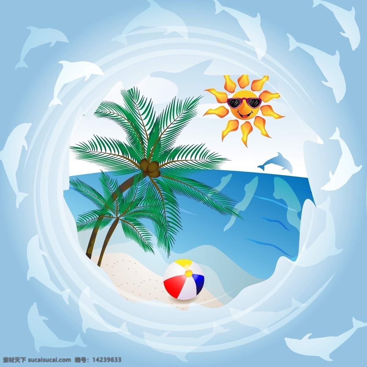夏日 度假 海洋 椰子树 场景 矢量 载