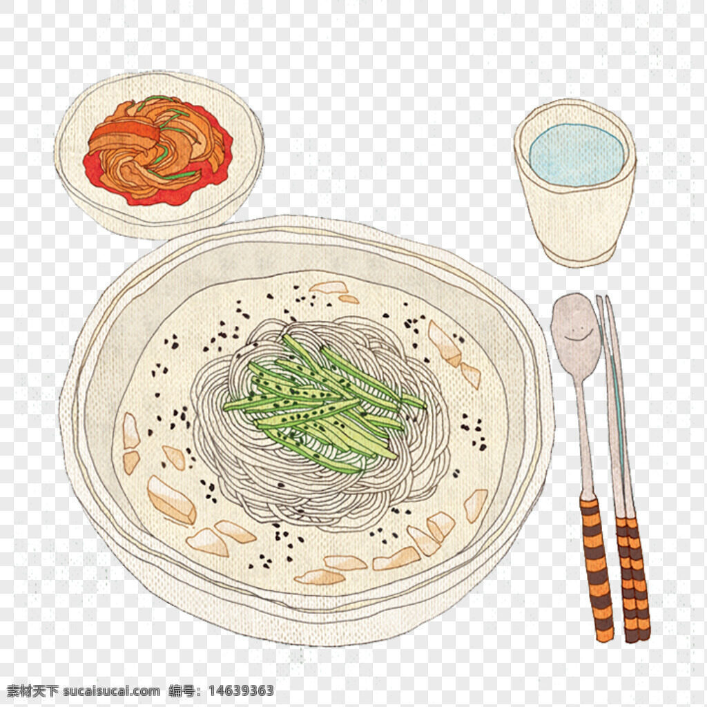 手绘 日式 奶油蘑菇 拉面 套餐 辣白菜 配菜 插画 美食 元素 平面广告 生活方式 日式料理 创意 简约风