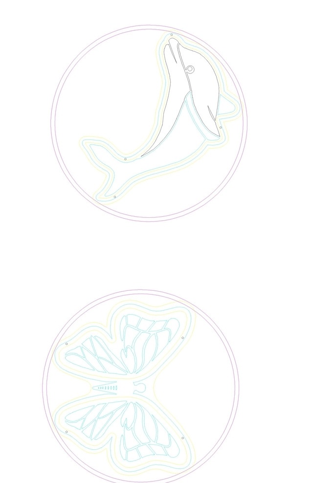 蝴蝶 海豚 双层图案 雕刻 双层 图案 动漫动画 dwg