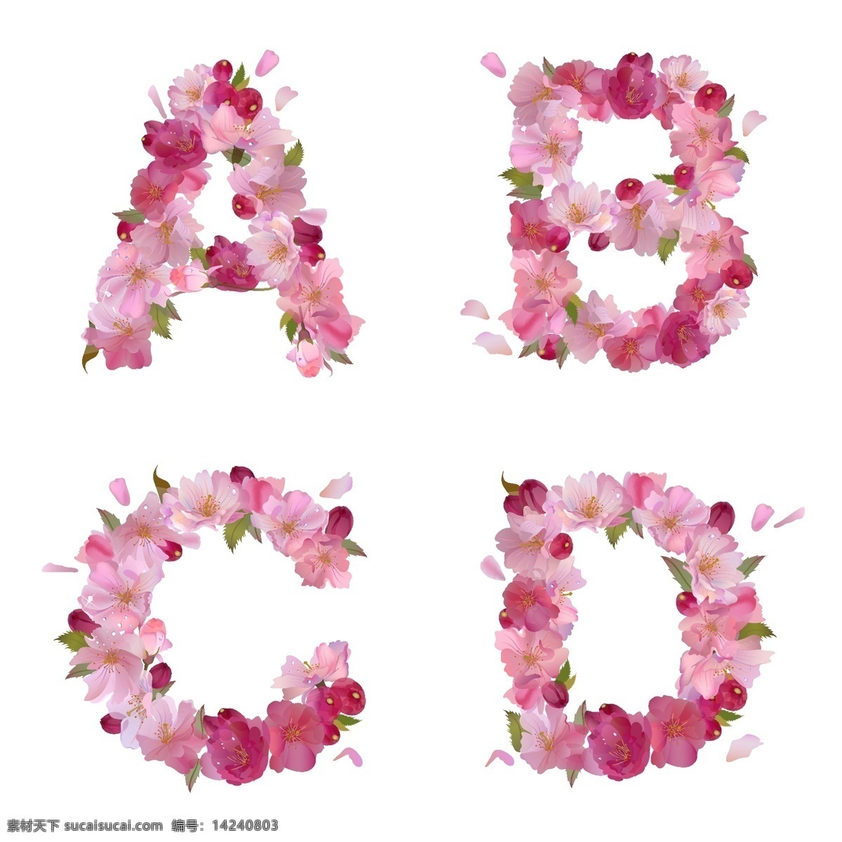 花朵 构成 英文 字母 花卉 植物 英文字母 花纹花边 底纹边框 矢量素材 白色