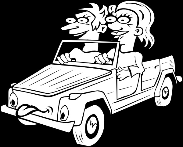 女孩 男孩 驾驶 汽车 的卡 通 轮廓 剪贴 画 概述人男孩 脸 卡 通车 漫画 司机的女孩 矢量图 文化艺术