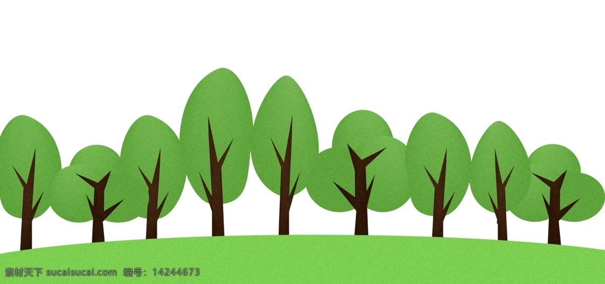 通用 卡通 矢量 手绘 小 树木 小树 小草坪 小树林 清新 可爱 绿色 磨砂 质感 渐变 树苗