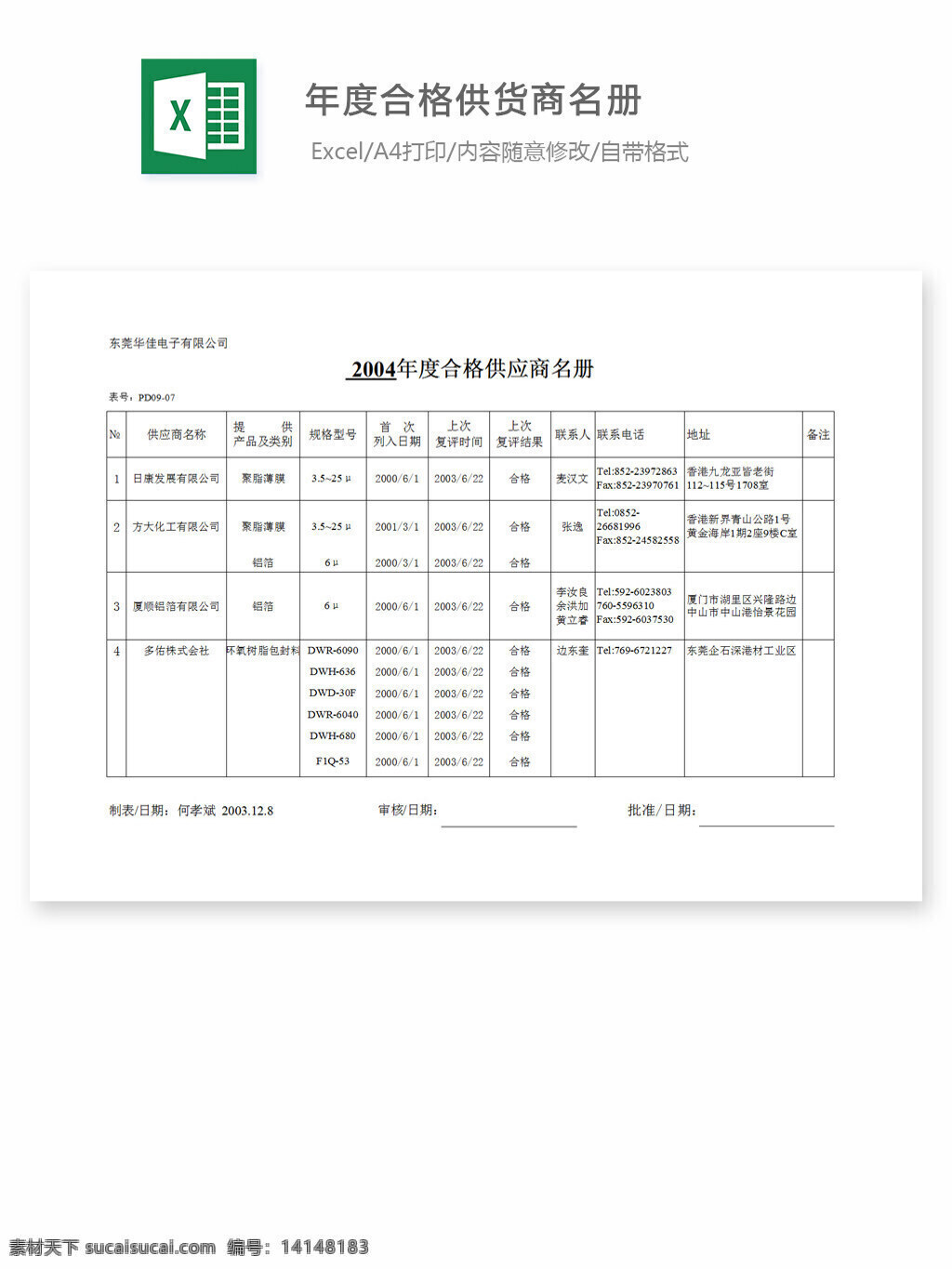 年度 合格 供货商 名册 excel 表格 表格模板 表格设计 图表