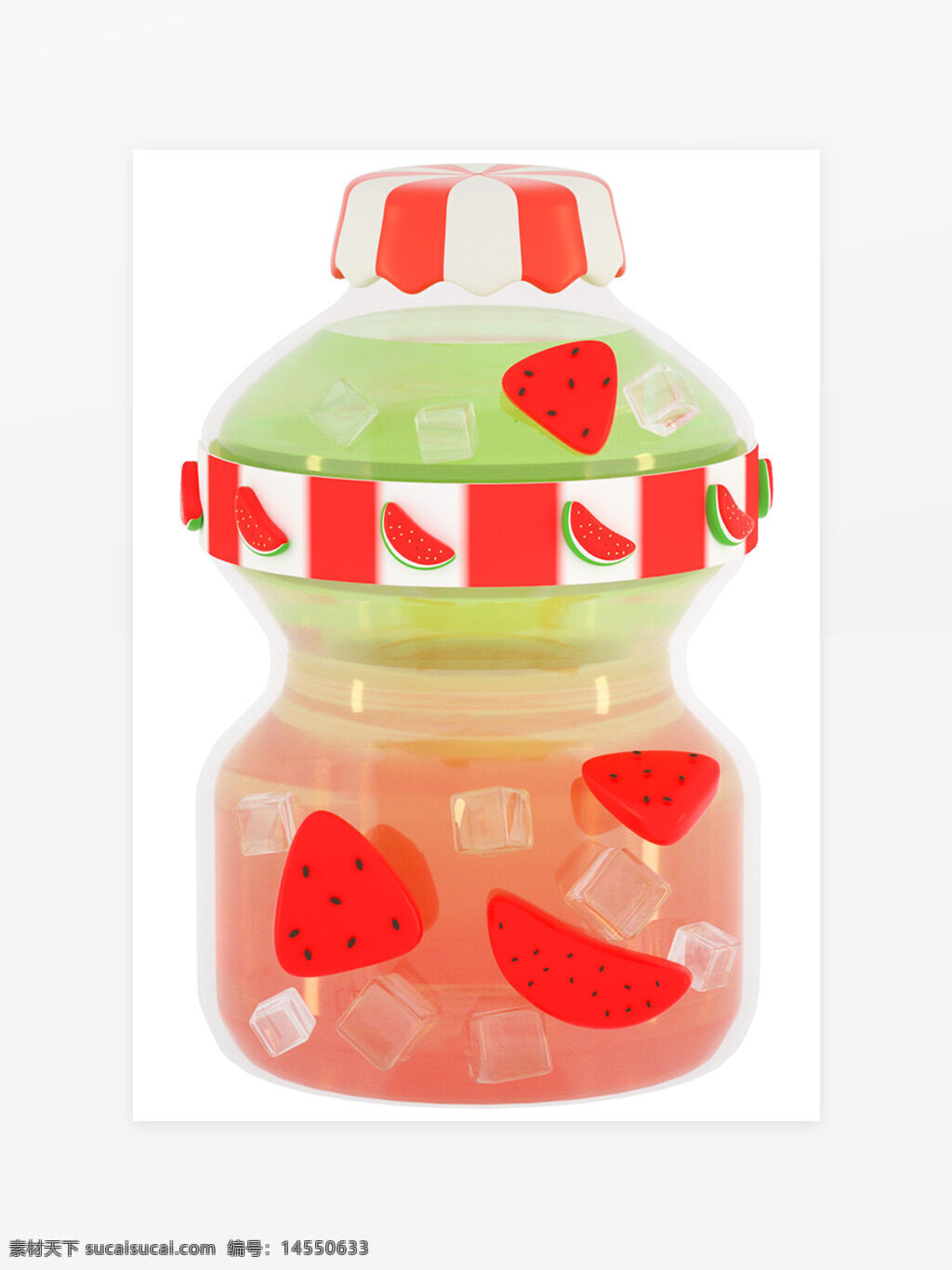3d 立体 卡通 西瓜 奶瓶 饮料 水果 饮品元素