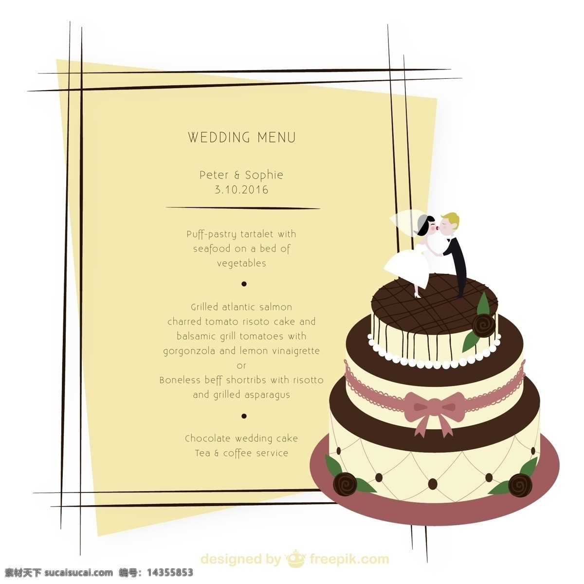 创意 婚礼 蛋糕 菜单 矢量 白色