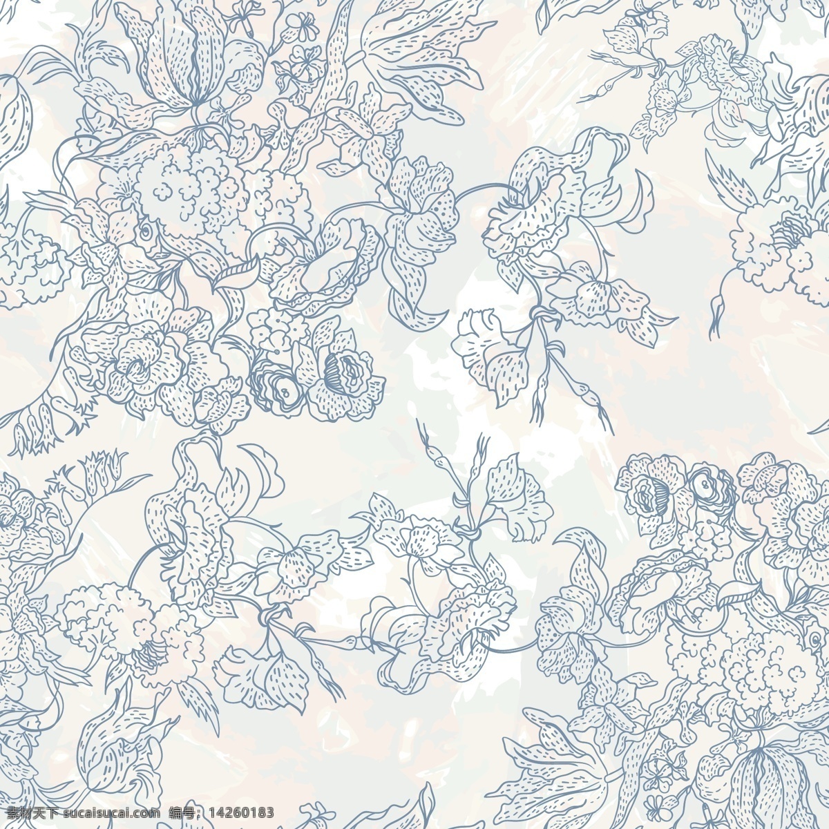 蓝色 手绘 花朵 剪影 背景壁纸 花卉和漩涡 纹理和图案