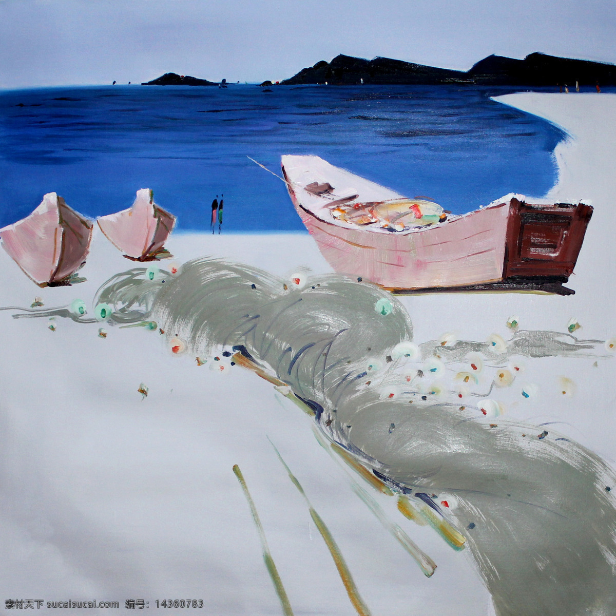 海边 船只 大海 风景画 海景 海滩 绘画书法 美术 油画 白沙滩 油画艺术 油画作品45 文化艺术 psd源文件