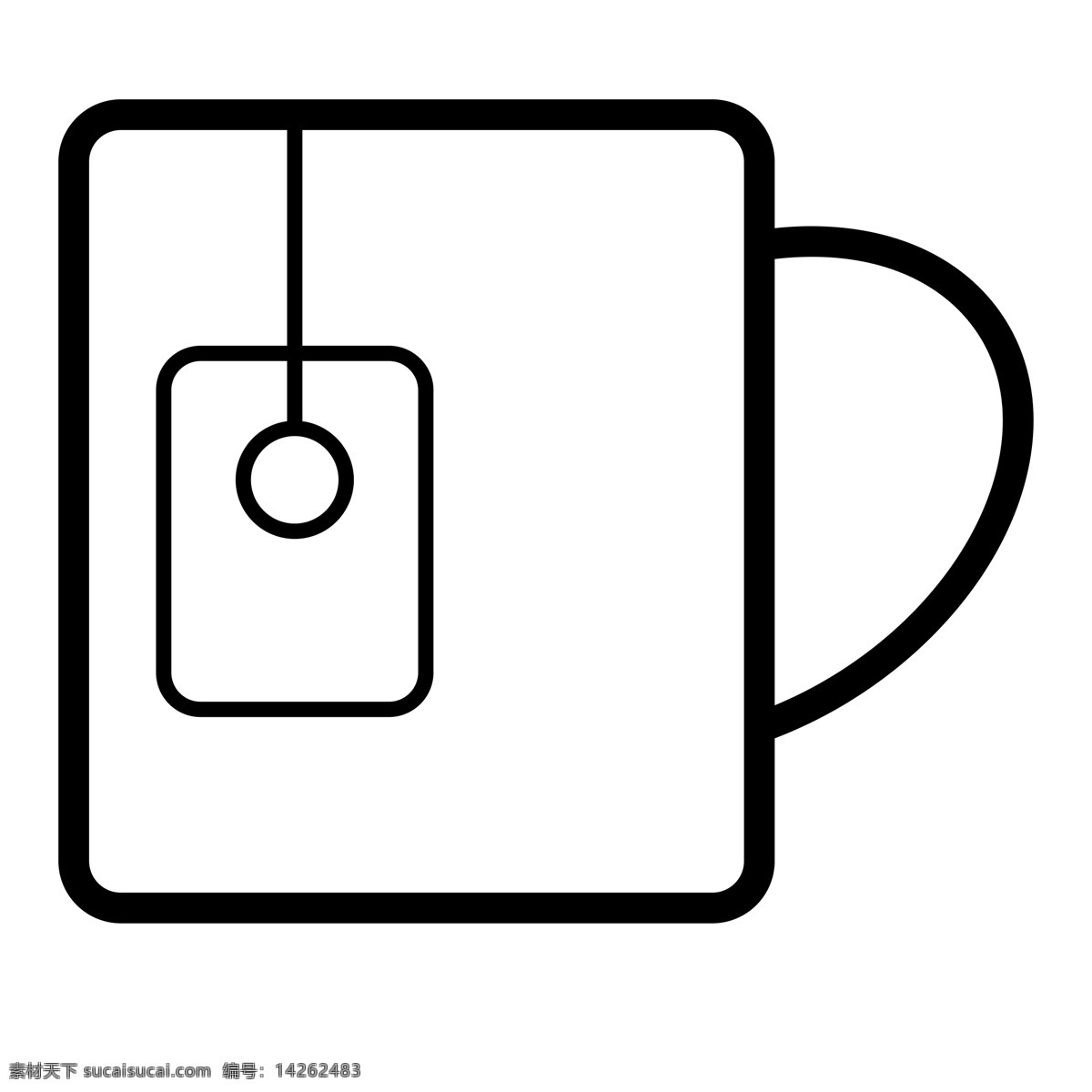 黑色 创意 杯子 元素 扁平化 ui 图标 线稿 茶叶包 把手 圆柱体 圆弧