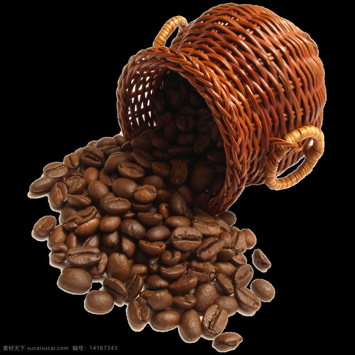 实物 竹篮 咖啡豆 元素 褐色编织 植物 免抠