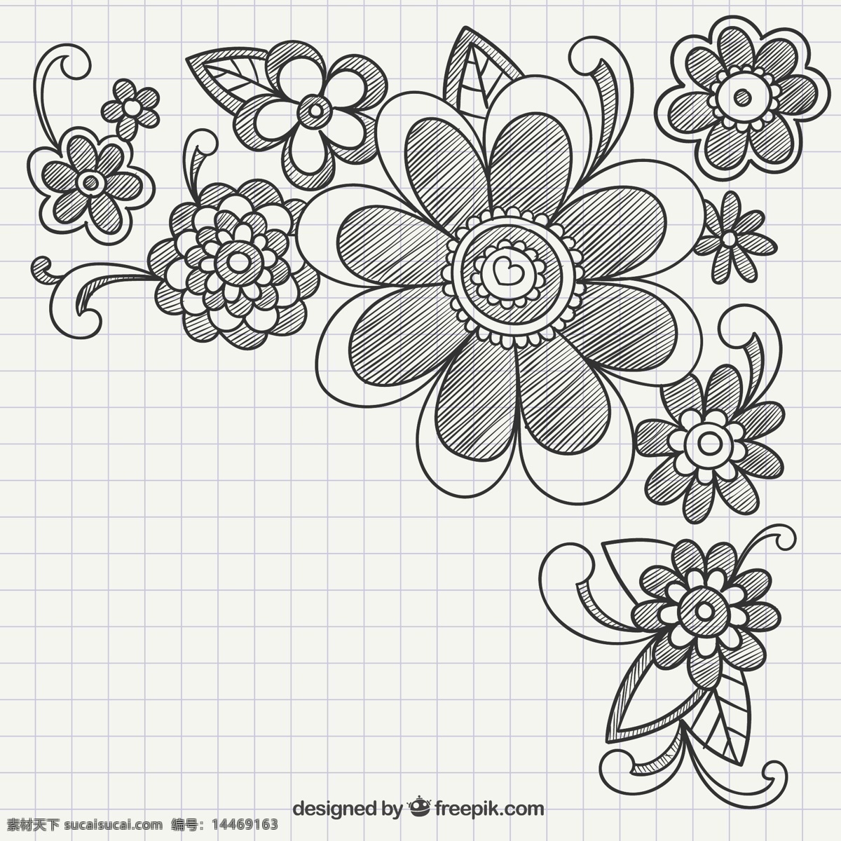 手绘的花饰品 花 手 饰品 手绘 笔记本 绘画 花卉饰品 手工绘图 绘制的 粗略的 白色