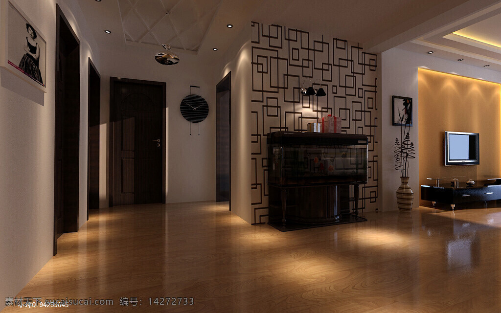 走廊 3d设计 环境设计 室内设计 鱼缸 超现代风格 家居装饰素材