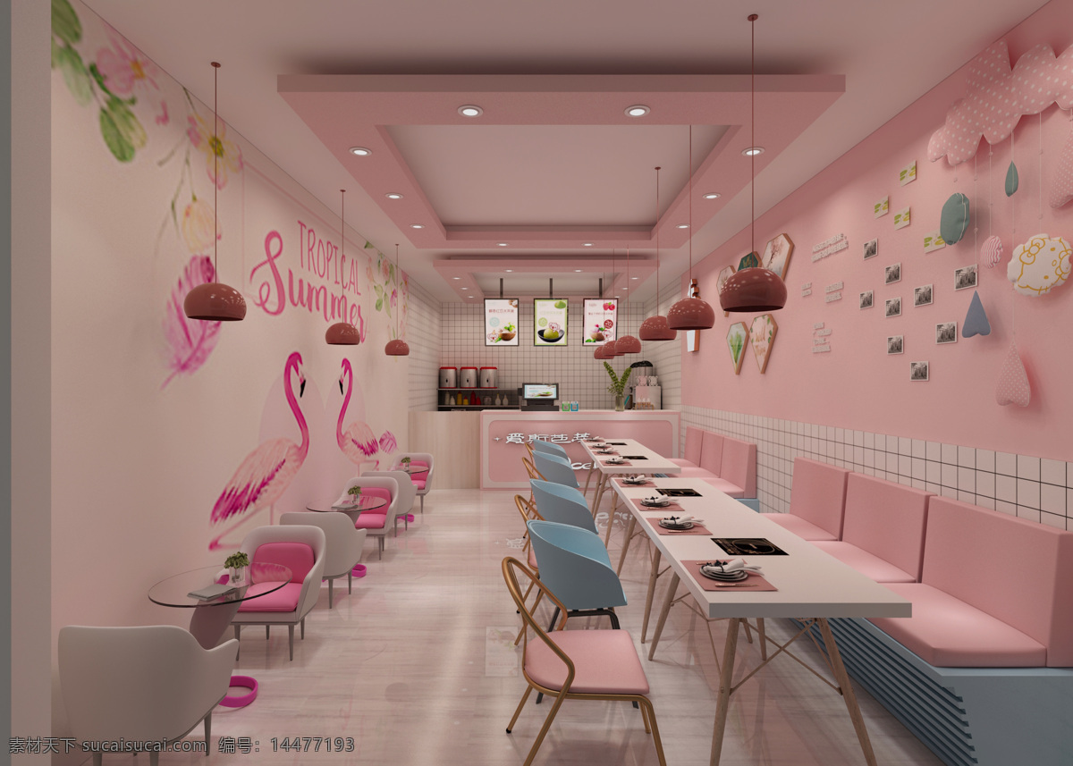 网红奶茶店 奶茶店 冰淇淋店 工装效果图 效果图 3d设计 3d作品