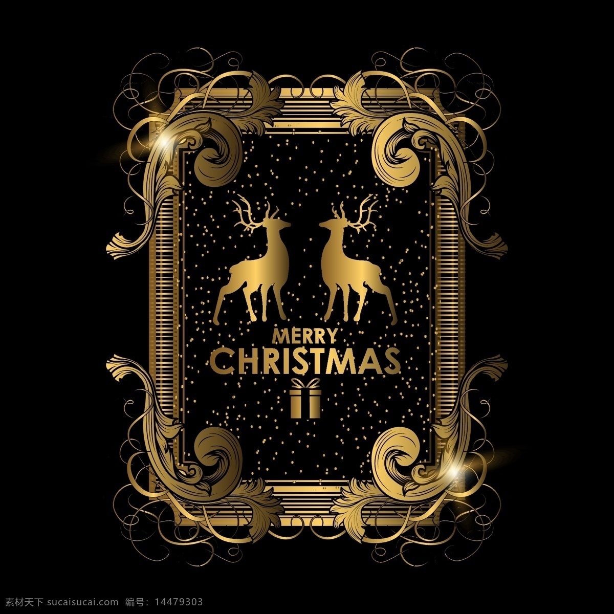 圣诞 新年 数字 节日素材 圣诞节 金色 边框 光斑 驯鹿 矢量 高清图片