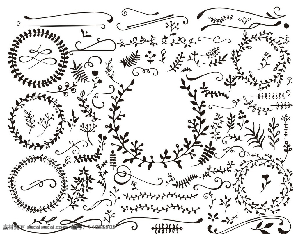 花草 手绘 边框 元素 简 笔画 简笔画 花卉 花藤 藤蔓 植物 生物世界