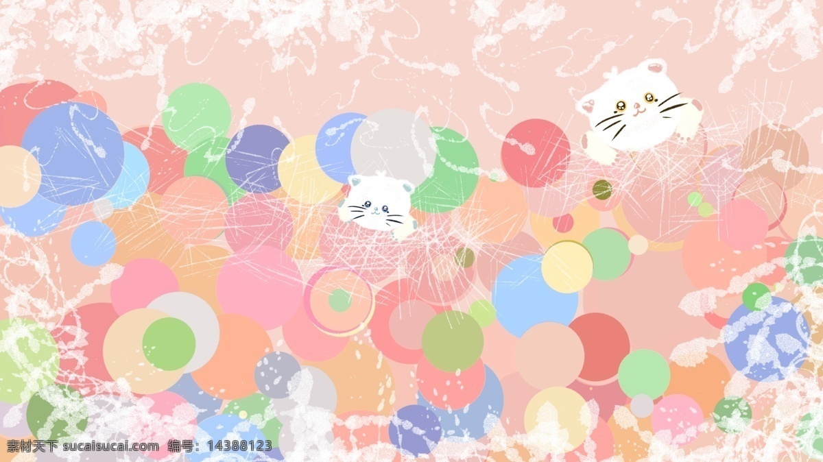 手绘 气球 上 猫 涂鸦 插画 装饰画 壁纸 彩色气球 儿童乐园 可爱卡通 猫咪 喵 喷溅 肌理纹理 背景