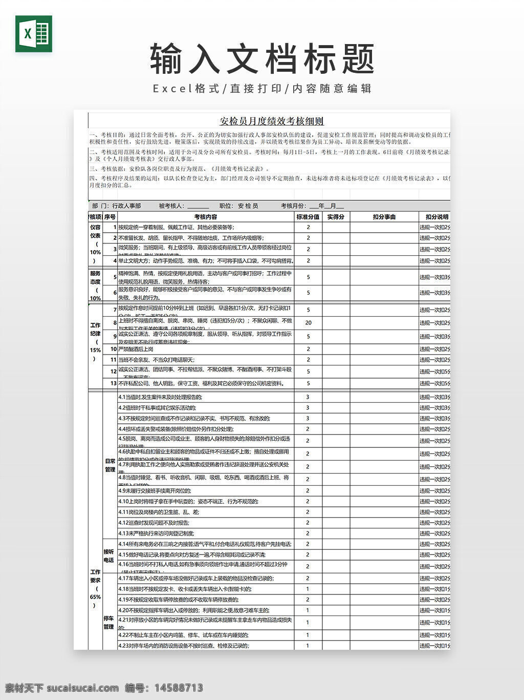 安检员 月度 绩效考核 细则 绩效考核表 考核表 安检员绩效 安检员考核表