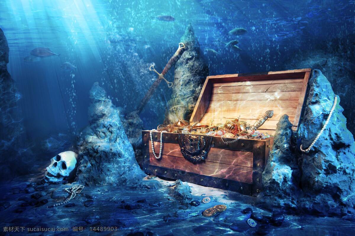 海底宝藏 珠宝 珍贵 宝剑 骷髅 礁石 沉没 古老 海盗 钻石 玛瑙 珍珠 黄金 箱子 寻宝 鱼 人文景观 自然景观