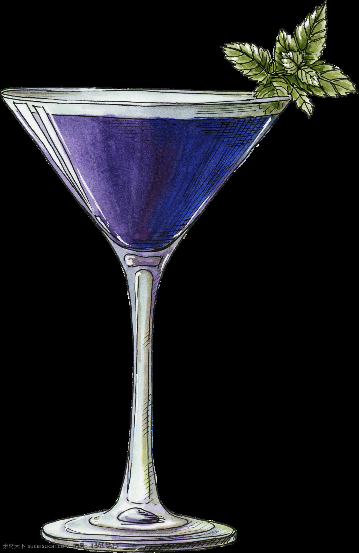 手绘 鸡尾 酒杯 透明 装饰 图案 鸡尾酒 蓝紫色 装饰图案 免扣素材
