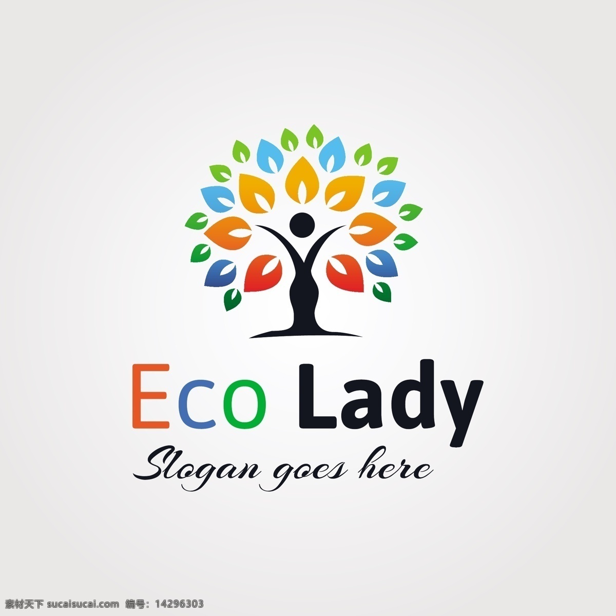 ecolady 彩色 树 抽象 人 生态 logo模板 保护环境 爱护大自然 eco夫人