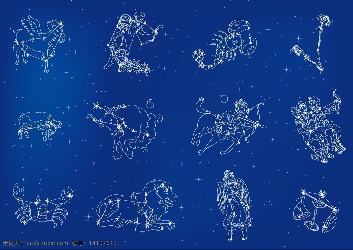 十二星座 图案 矢量图 eps格式 神话 矢量素材 手绘 西方 星空 星星 星座 顺序 含 预览 图 日常生活