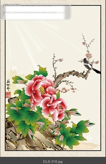 国画 两门图 热门行业 喜鹊 移门 移门大全 移门图案 移门图片 中国画 中国 风 牡丹花 玻璃 大全 编号 dls 索亚 家居装饰素材