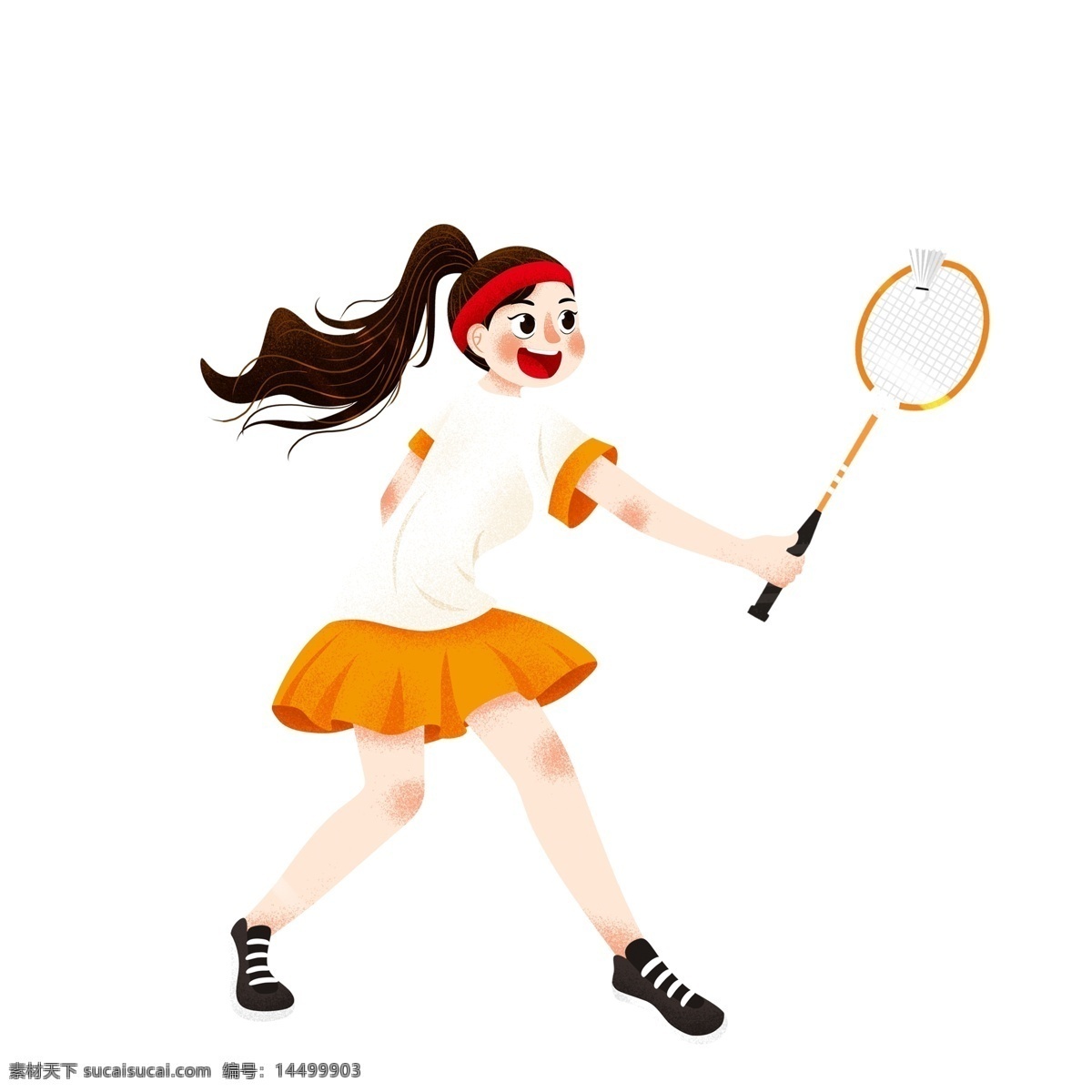 卡通 清新 春季 户外 羽毛球 女孩 可爱 运动 打羽毛球 插画 打网球 体育 运动员